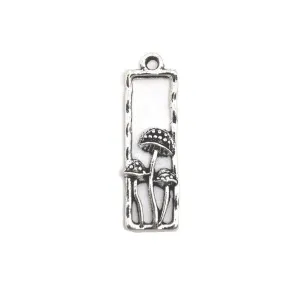 1, 4, 20 or 50 Pieces: Rectangle Silver Mushroom Pendant Charm