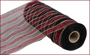 10" Deco Poly Mesh: Metallic Stripe Garnet/Black/White