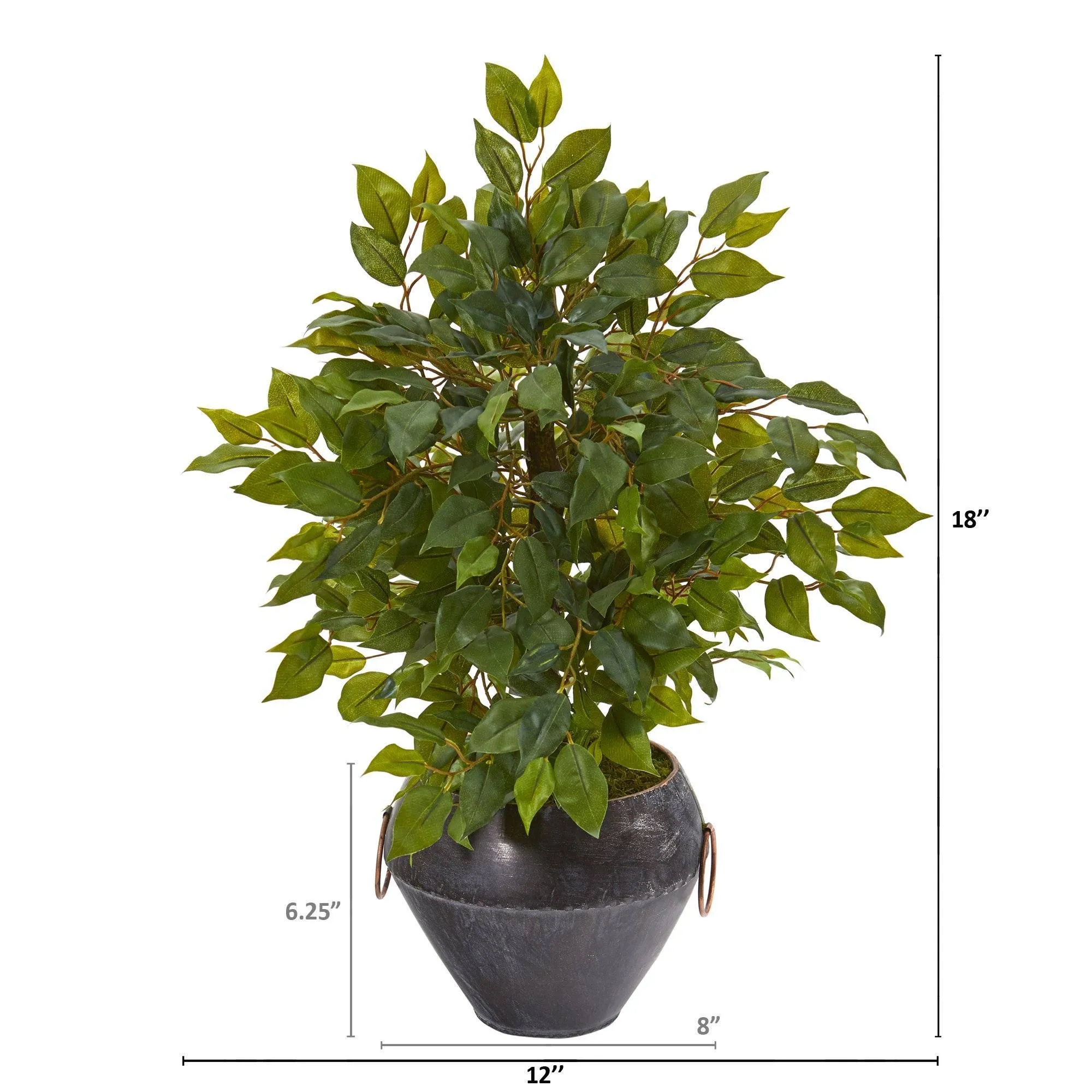 18” Mini Ficus Artificial Tree in Metal Bowl