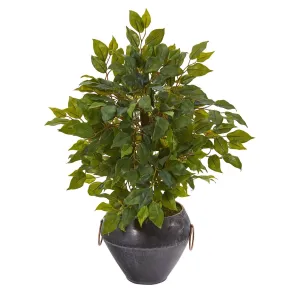 18” Mini Ficus Artificial Tree in Metal Bowl