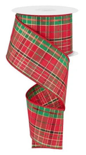 2.5" Plaid Ribbon: Red/Green/Gold  - 10yds