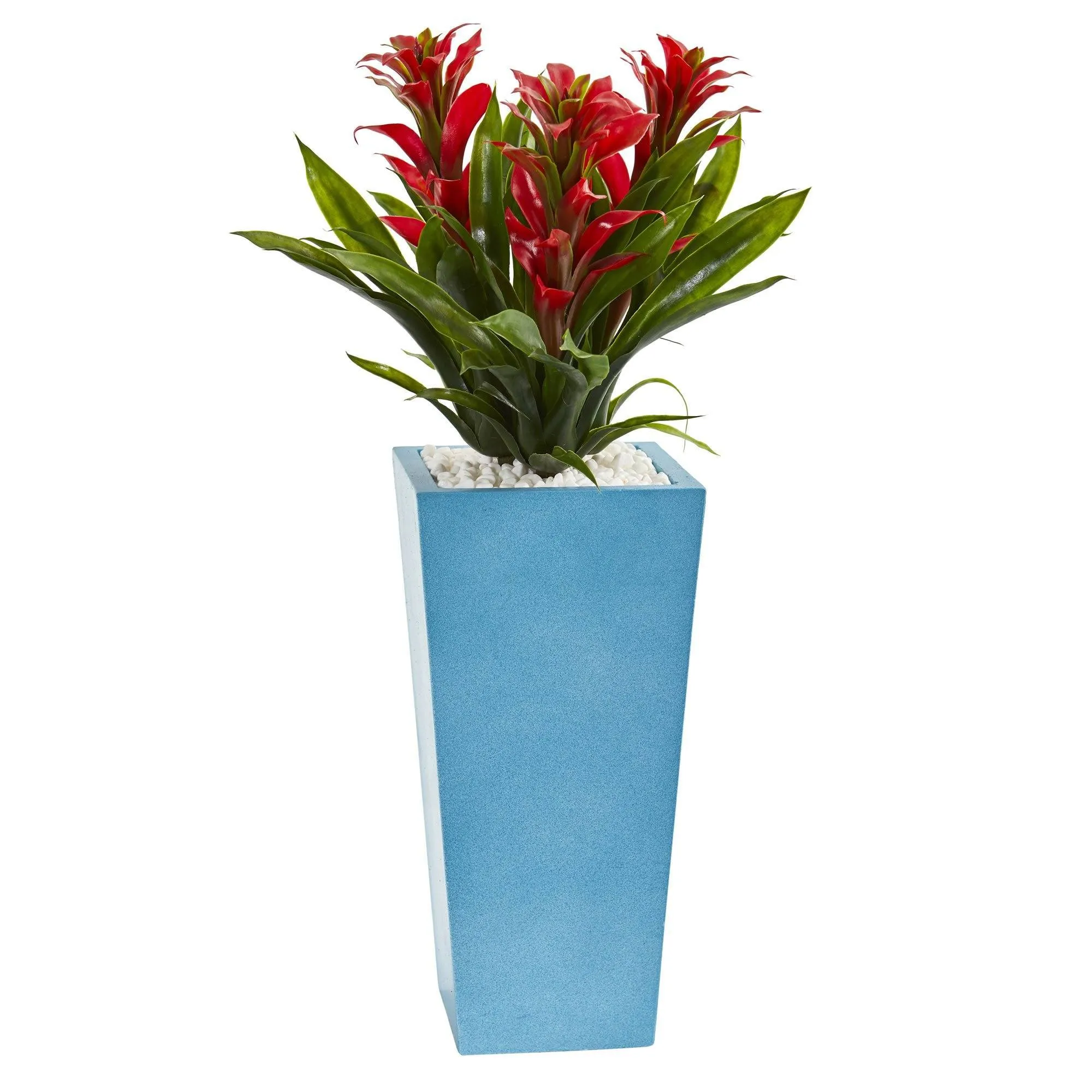 26” Triple Bromeliad Artificial Plant in Turquoise Tower Vase