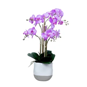 27.5" Artificial Faux Purple Orchid Arrangement in Planter | Real Touch Purple Moth Phalaenopsis Orchids