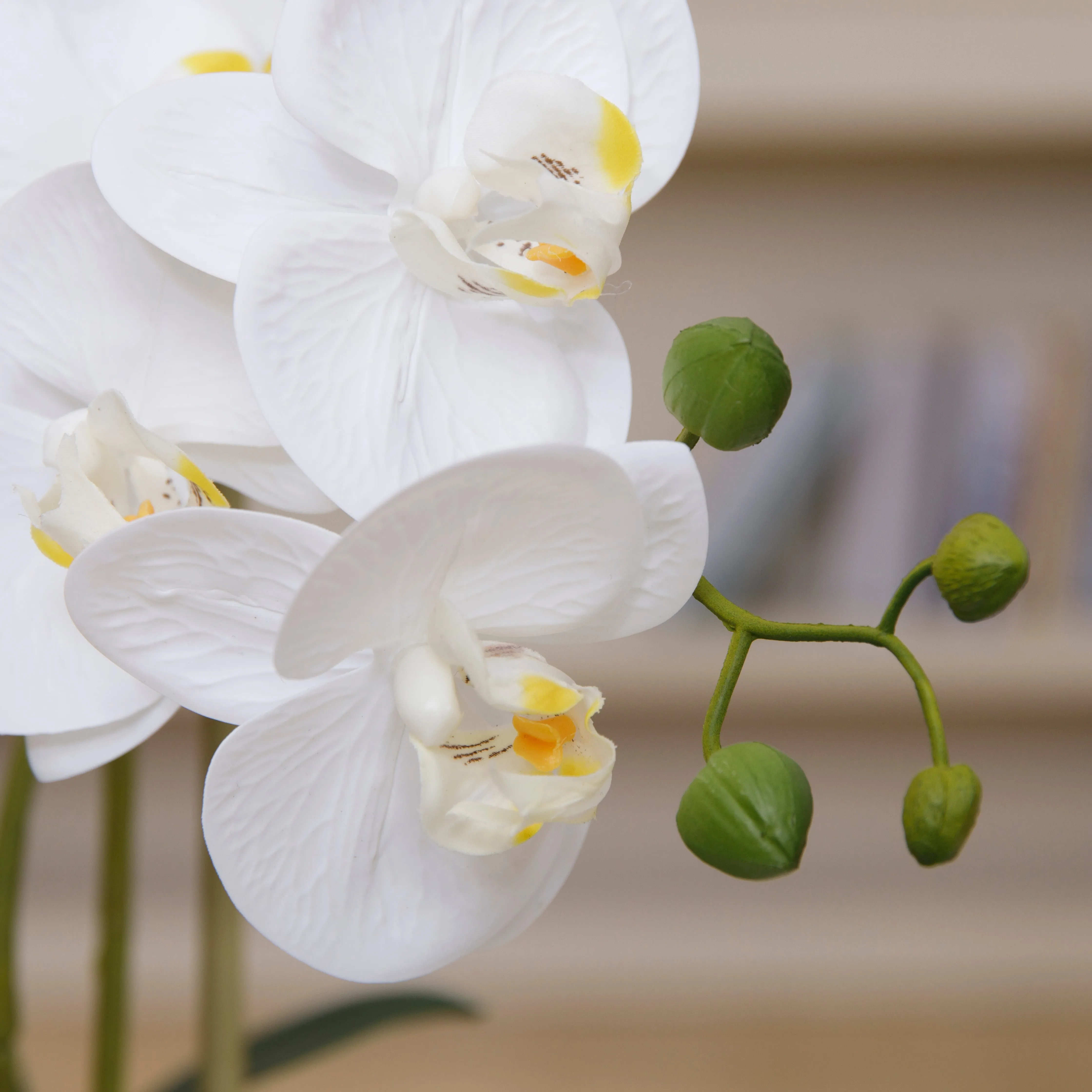 27" White Orchid Arrangement in a Grey Stonelike Planter | Real Touch White Moth Orchids in a Grey Planter