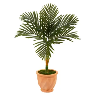 3.5' Artificial Golden Cane Palm Tree in Terra-Cotta Planter - Low Maintenance, Life-Like & Vibrant Silk Trees For Busy People.