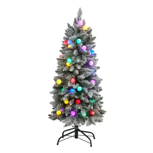 4' Flocked British Columbia Mountain Fir Artificial Christmas Tree with 40 Multi Color Globe Bulbs and 247 Branches