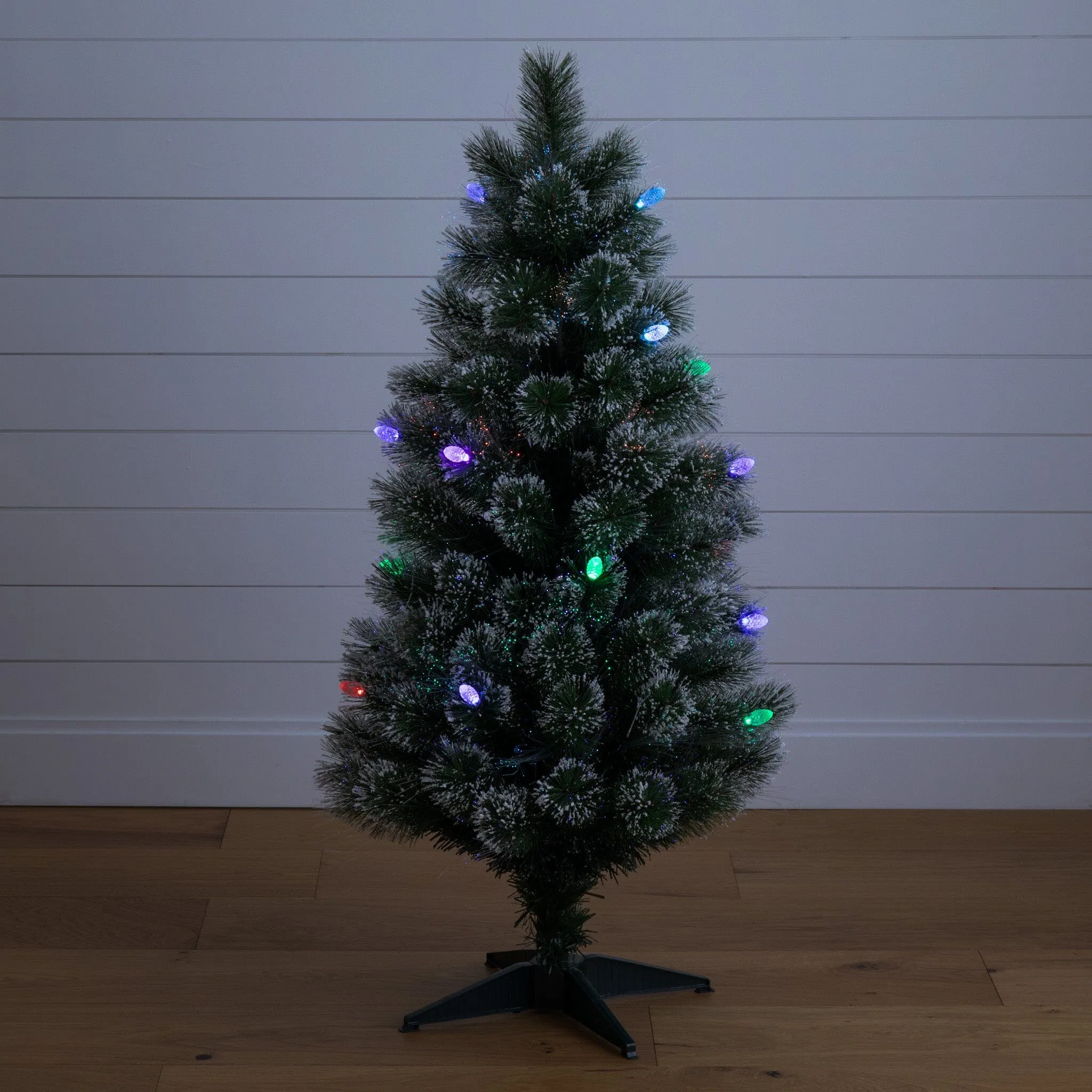 4' Snowy Pre-Lit Fiber Optic Artificial Christmas Tree with 40 Colorful LED Lights