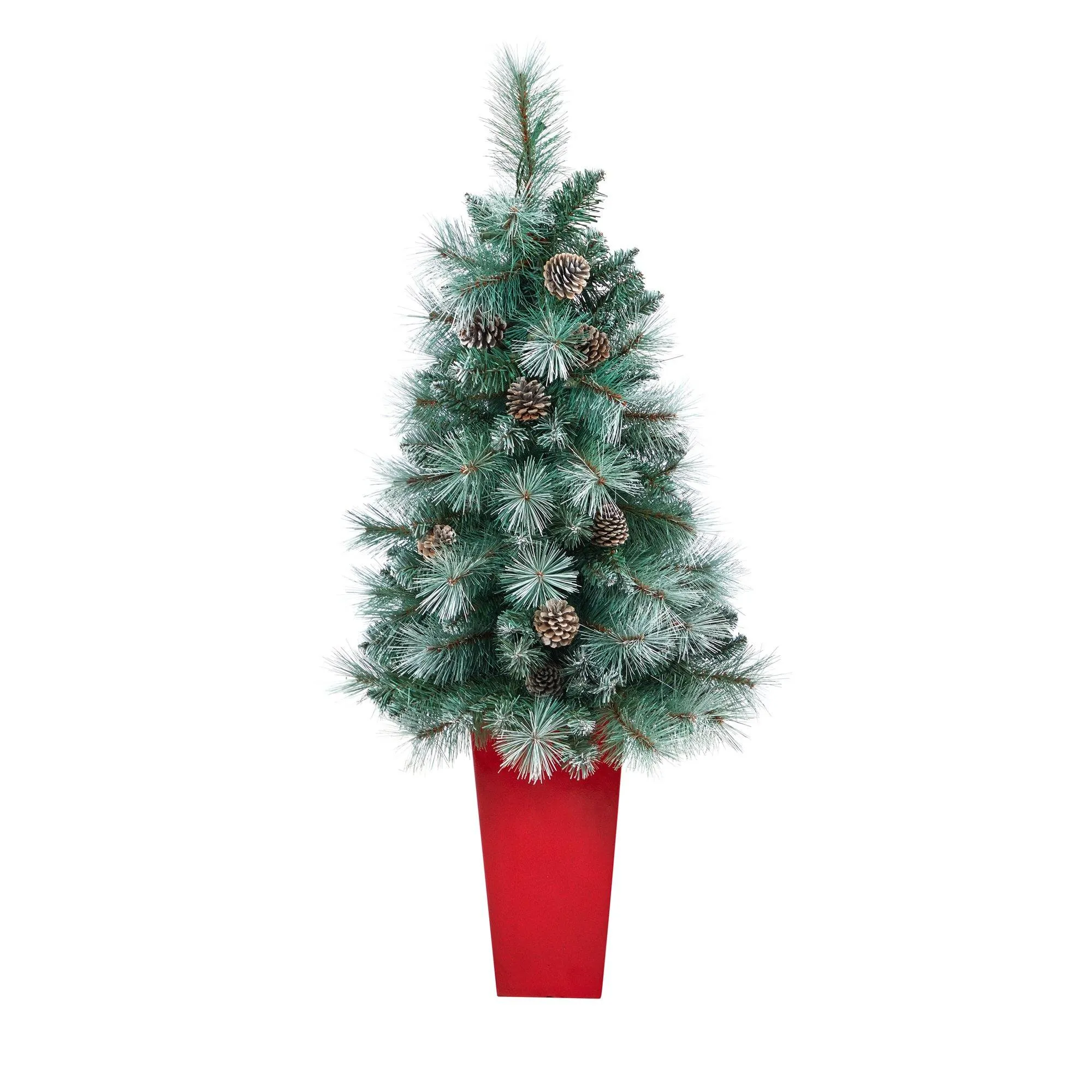 44” Frosted Tip British Columbia Mountain Pine Artificial Christmas Tree in Red Tower Planter