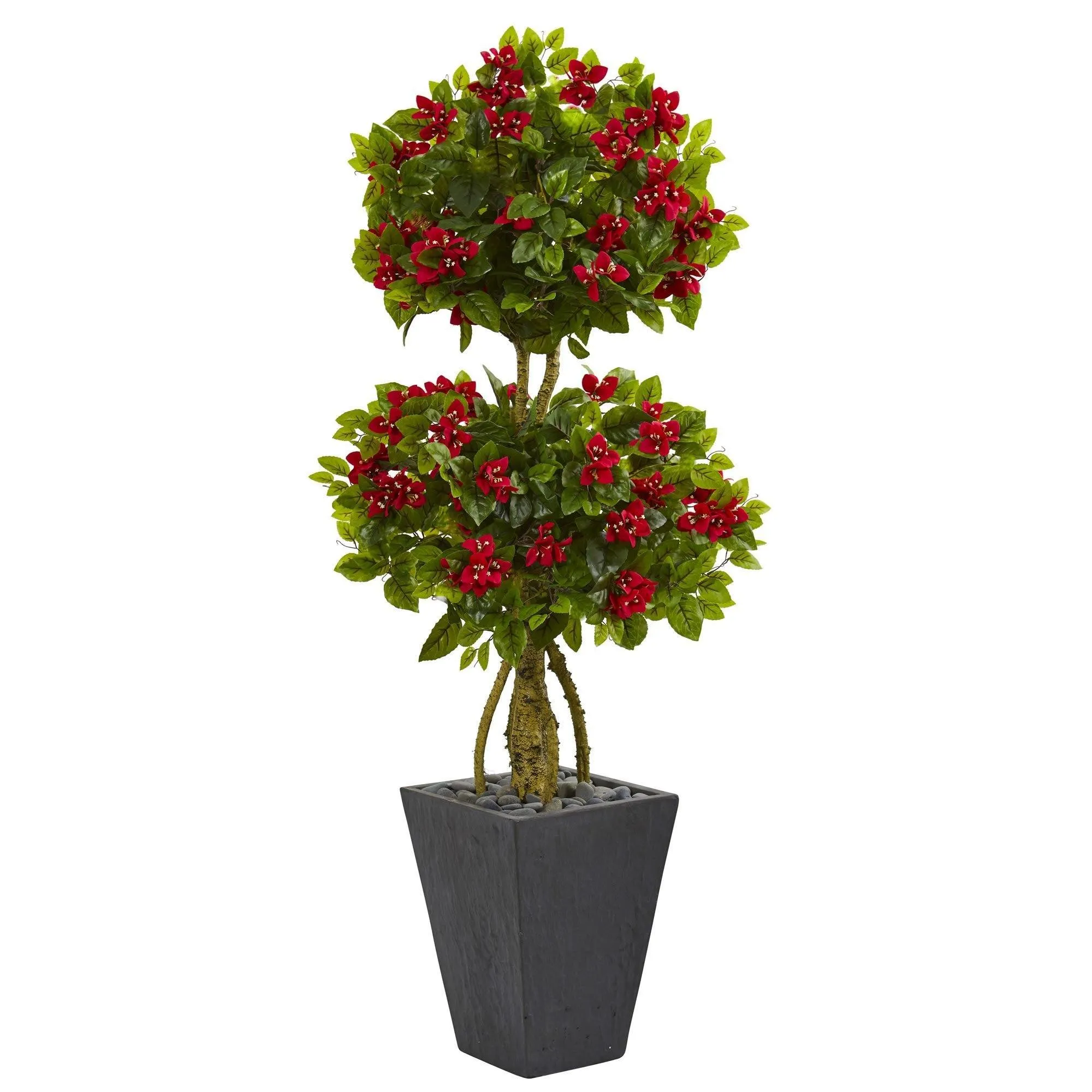 5’ Double Bougainvillea Topiary Artificial Tree in Slate Planter