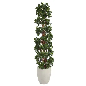 5’ English Ivy Topiary Spiral Artificial Tree in White Planter (Indoor/Outdoor)