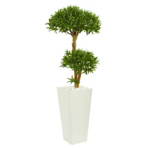 50" Artificial Bonsai Styled Podocarpus Tree in Tower Planter - Low Maintenance, Life-Like & Vibrant Silk Trees For Busy People.