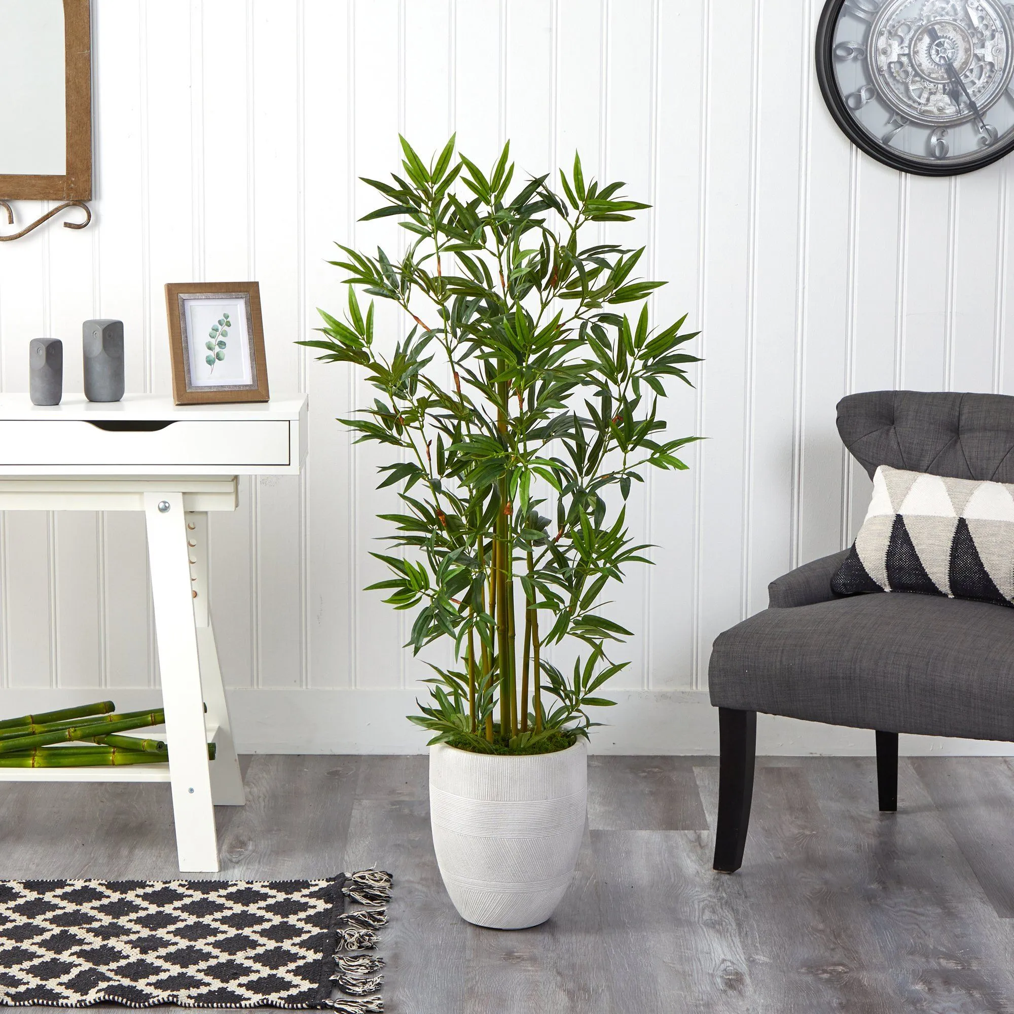 52” Bamboo Palm Artificial Tree in White Planter