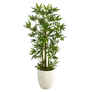 52” Bamboo Palm Artificial Tree in White Planter