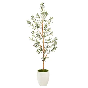 5.5’ Olive Artificial Tree in White Planter