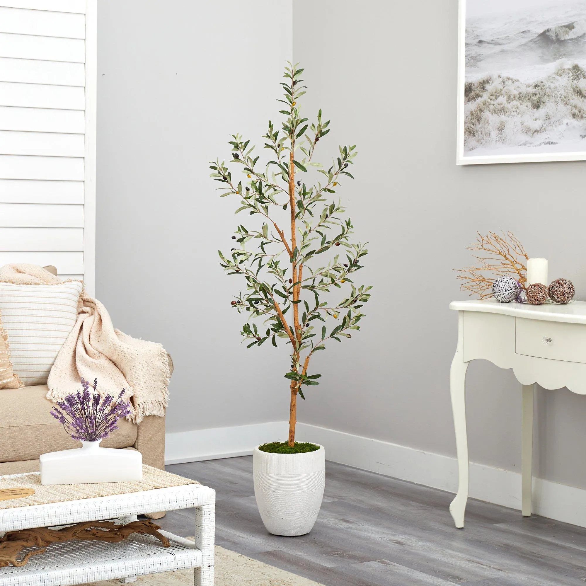 5.5’ Olive Artificial Tree in White Planter