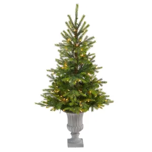 56” North Carolina Spruce Artificial Christmas Tree with 100 Clear Lights and 207 Bendable Branches in Decorative Urn