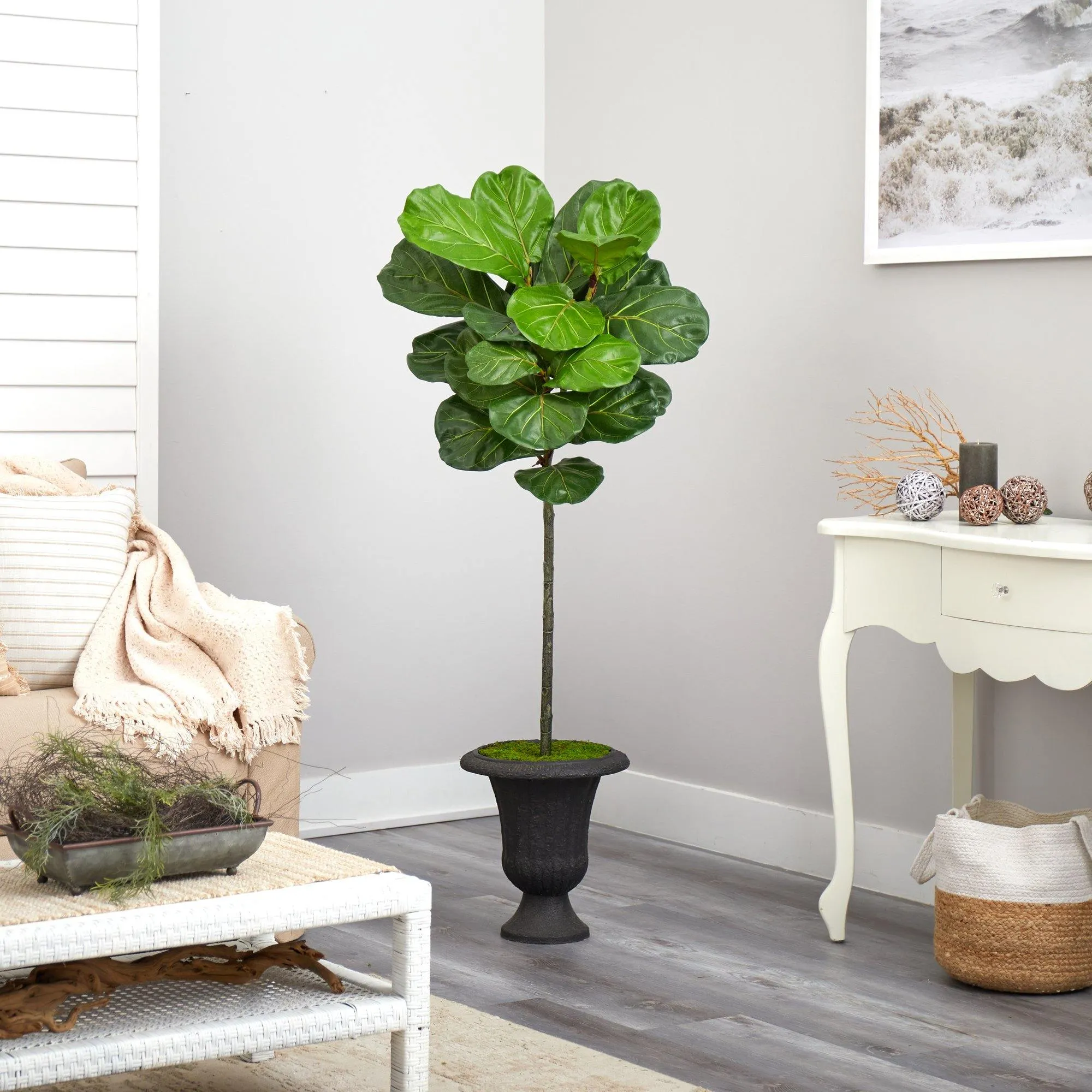 58” Fiddle Leaf Artificial Tree in Charcoal Urn