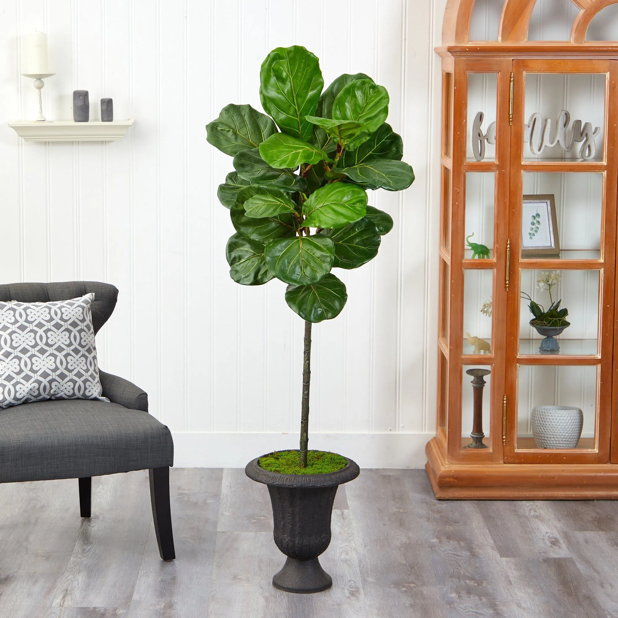 58” Fiddle Leaf Artificial Tree in Charcoal Urn