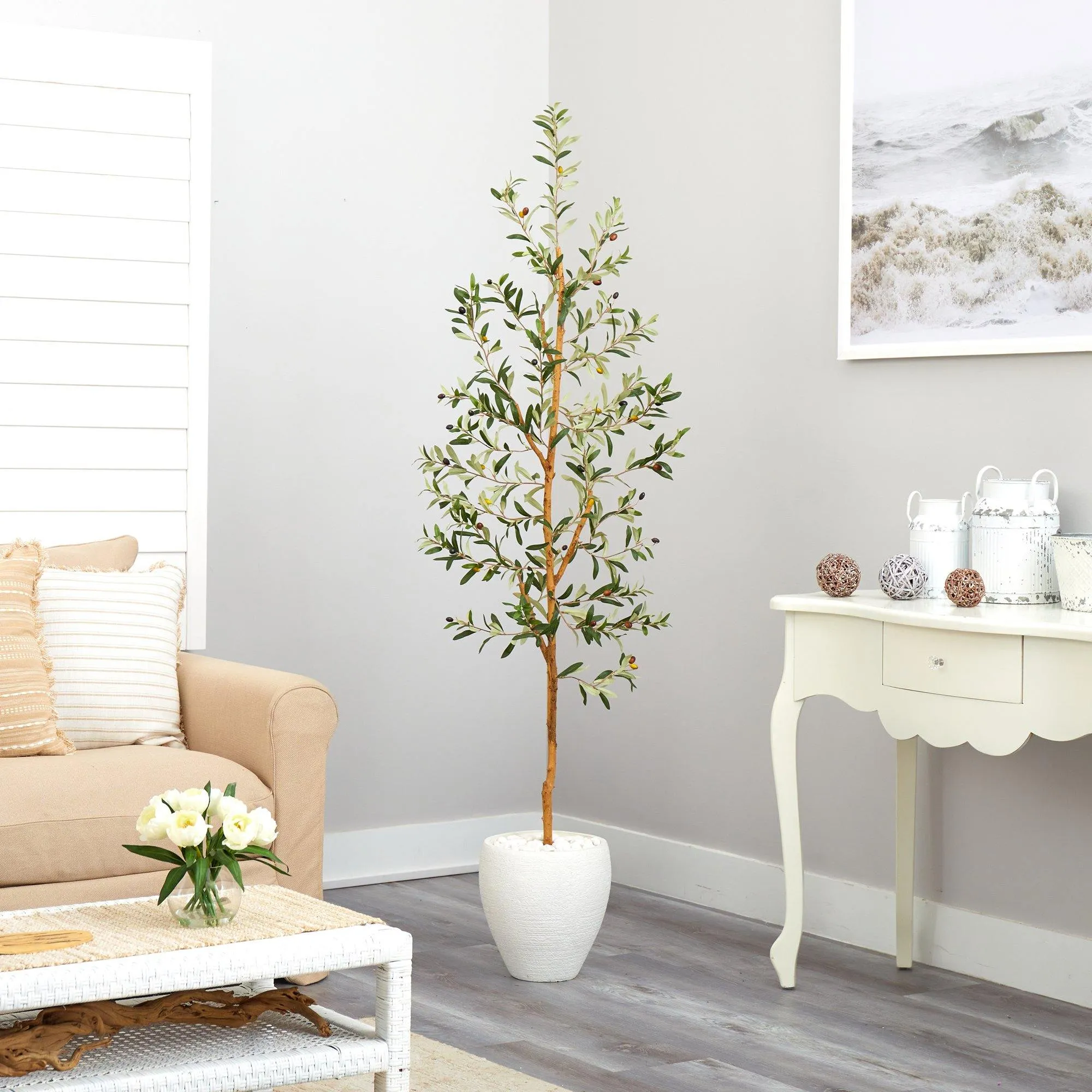 6’ Olive Artificial Tree in White Planter