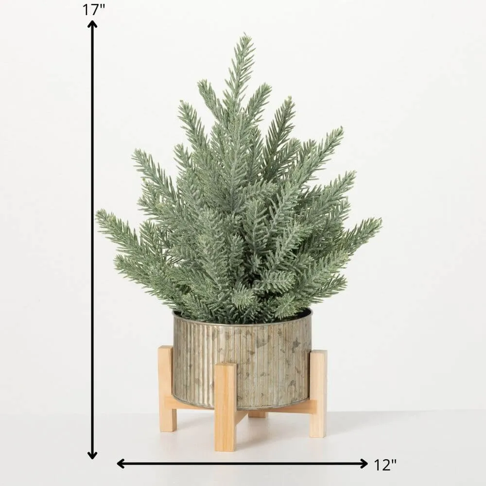 Artificial Evergreen Tree In Raised Pot Green 17"H