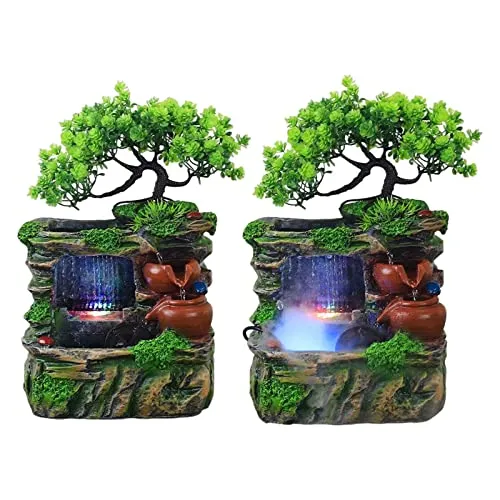 ATORSE® Tabletop Water Fountain with Led Lights Indoor Outdoor Office Resin Statue No Fog