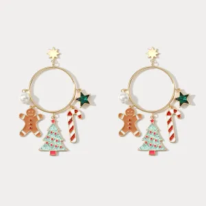 Christmas Tree Gingerbread Man Hoop Earrings