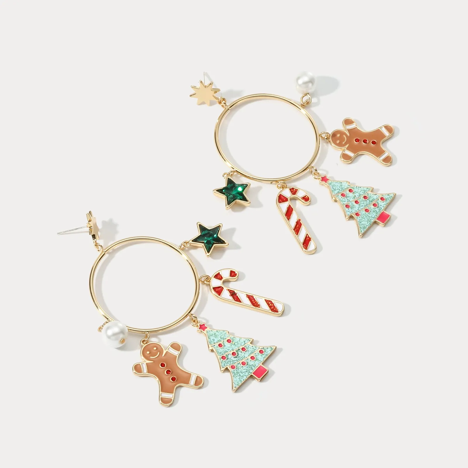 Christmas Tree Gingerbread Man Hoop Earrings