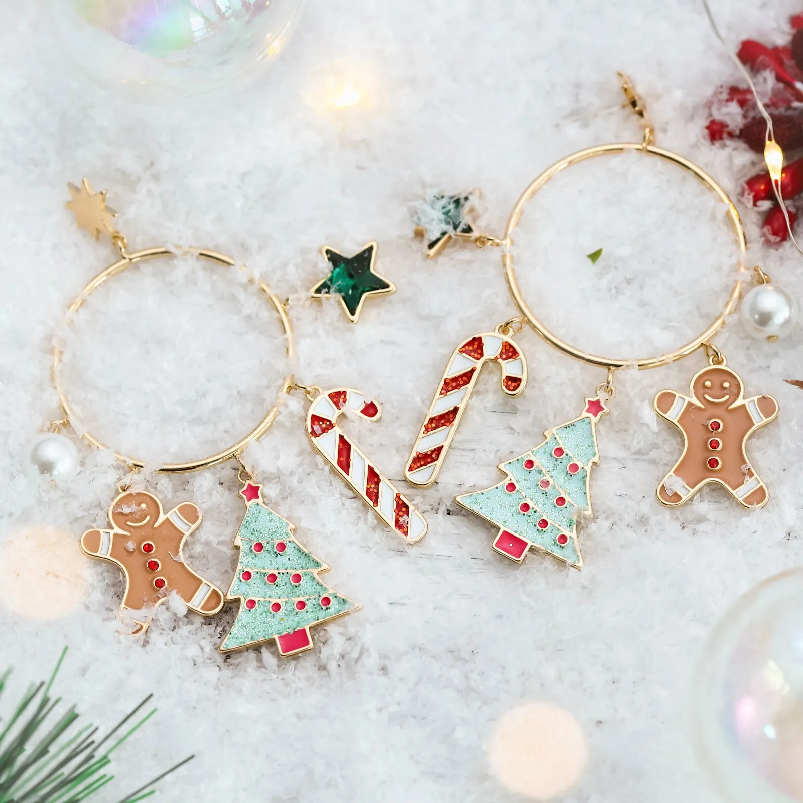 Christmas Tree Gingerbread Man Hoop Earrings