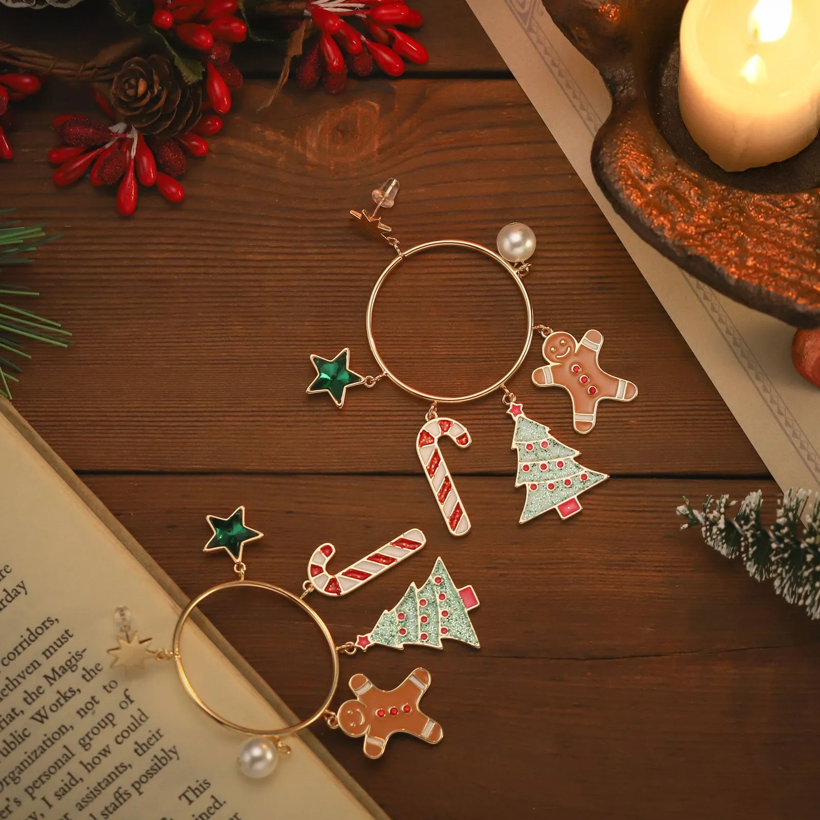 Christmas Tree Gingerbread Man Hoop Earrings