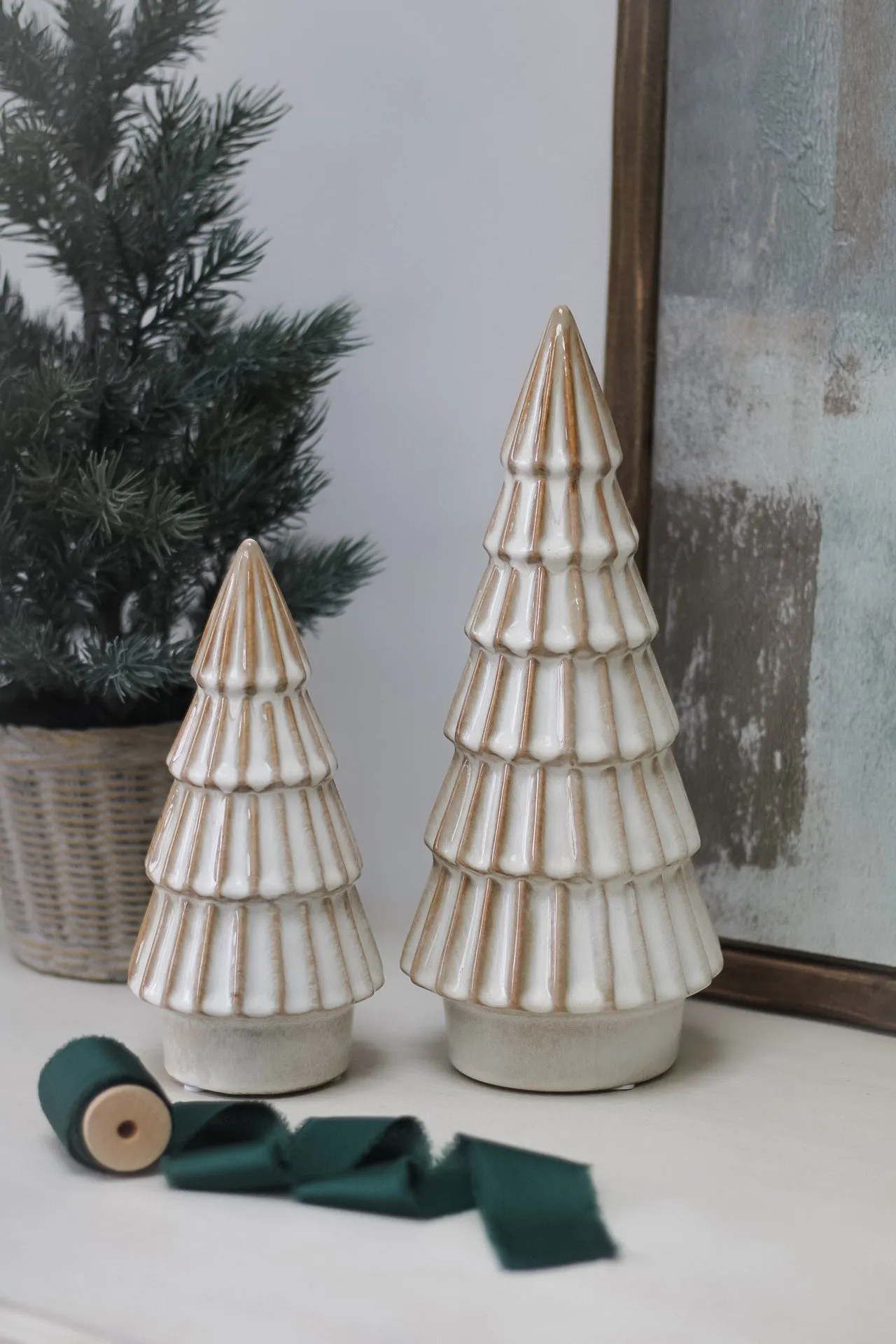 Cream Porcelain Christmas Trees | Set of 2