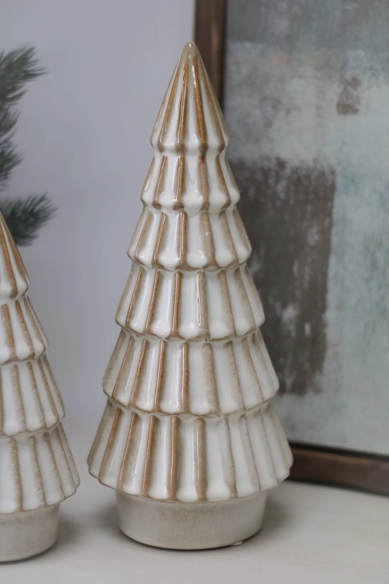 Cream Porcelain Christmas Trees | Set of 2