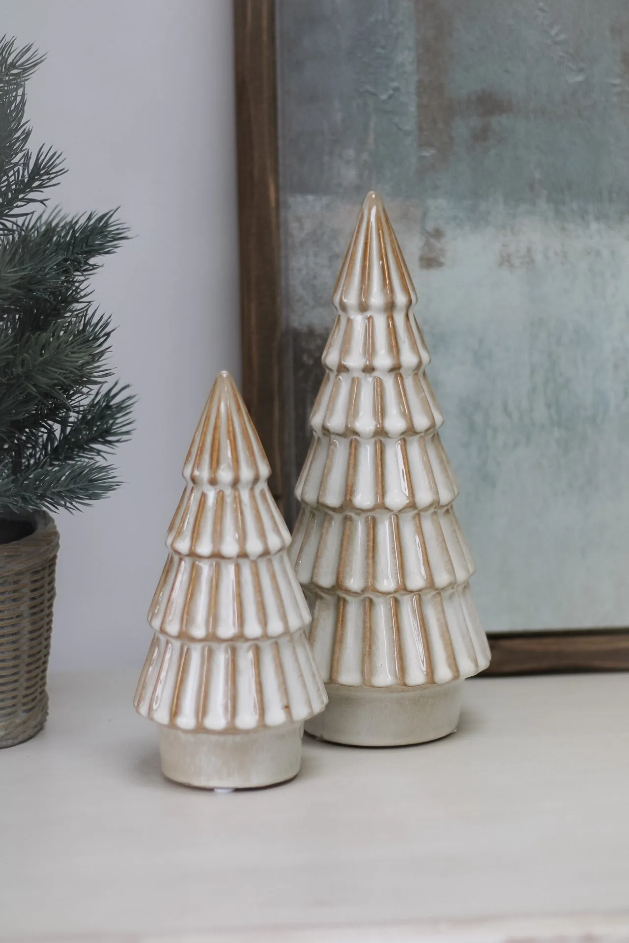 Cream Porcelain Christmas Trees | Set of 2