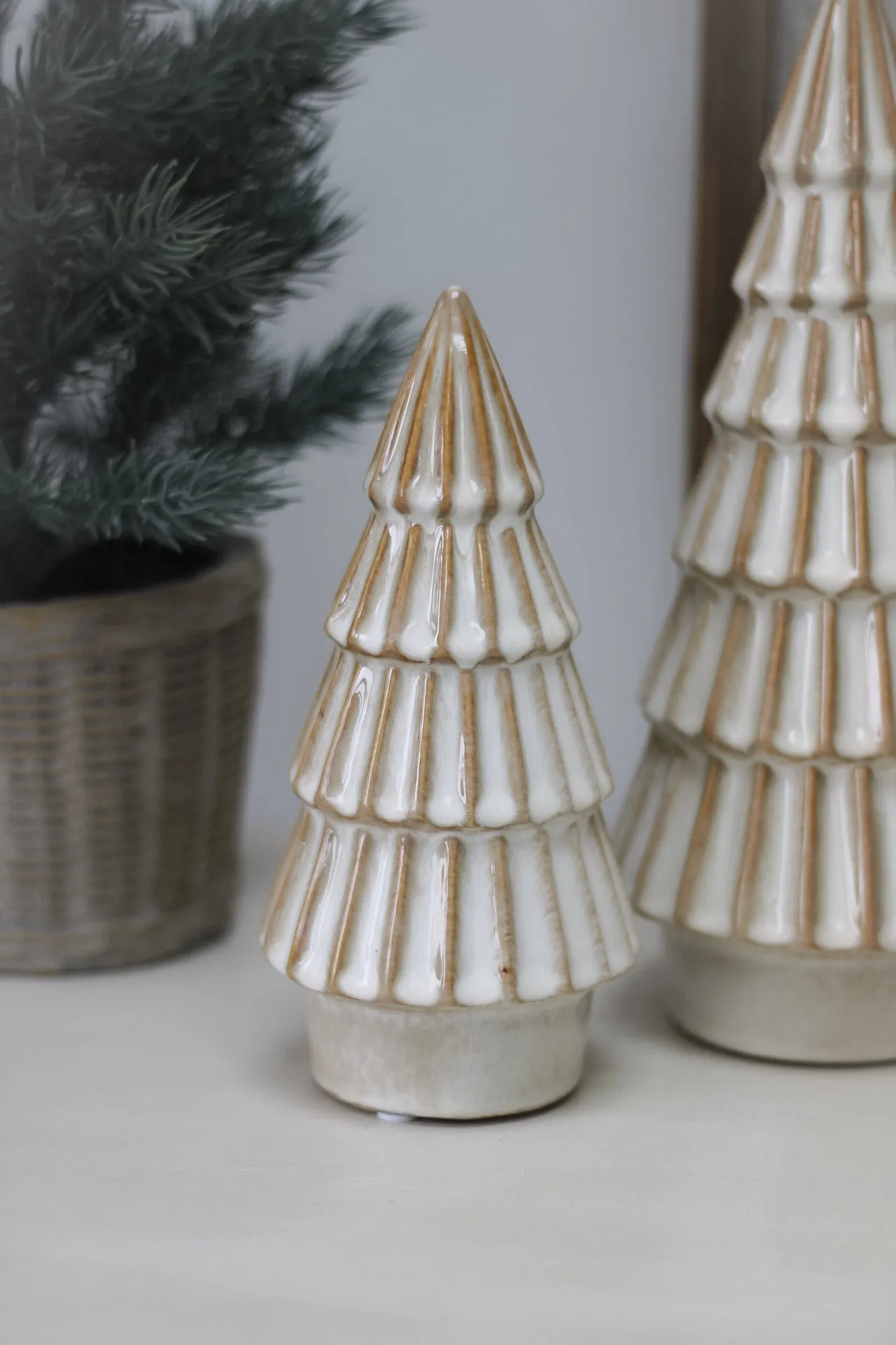 Cream Porcelain Christmas Trees | Set of 2