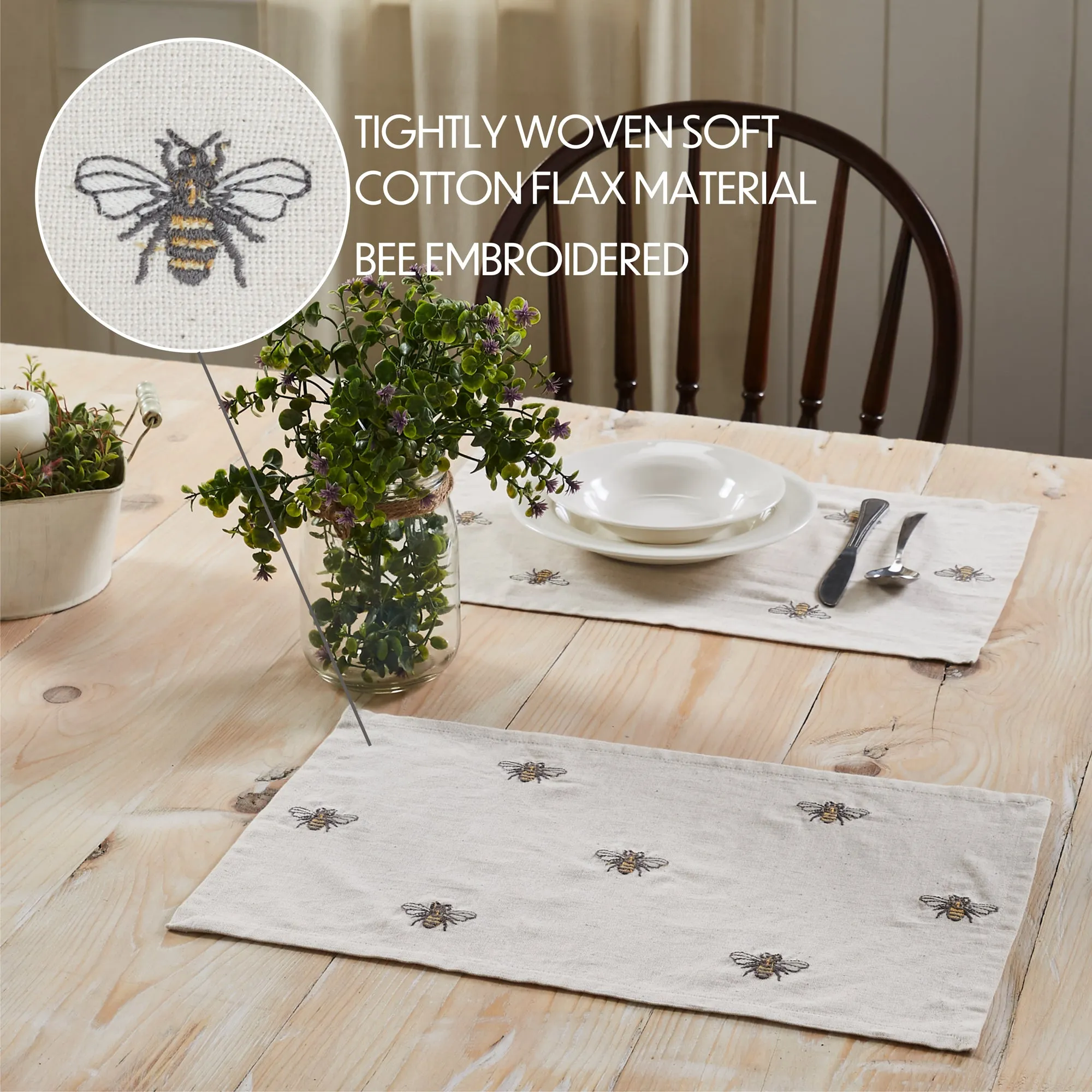 Embroidered Bee Placemat Set of 6 12x18