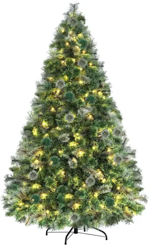 essential 9FT PVC Pre-lit Artificial Christmas Tree with 1300 Tips, 500 Warm White Lights, Foldable Metal Stand 6' 6'