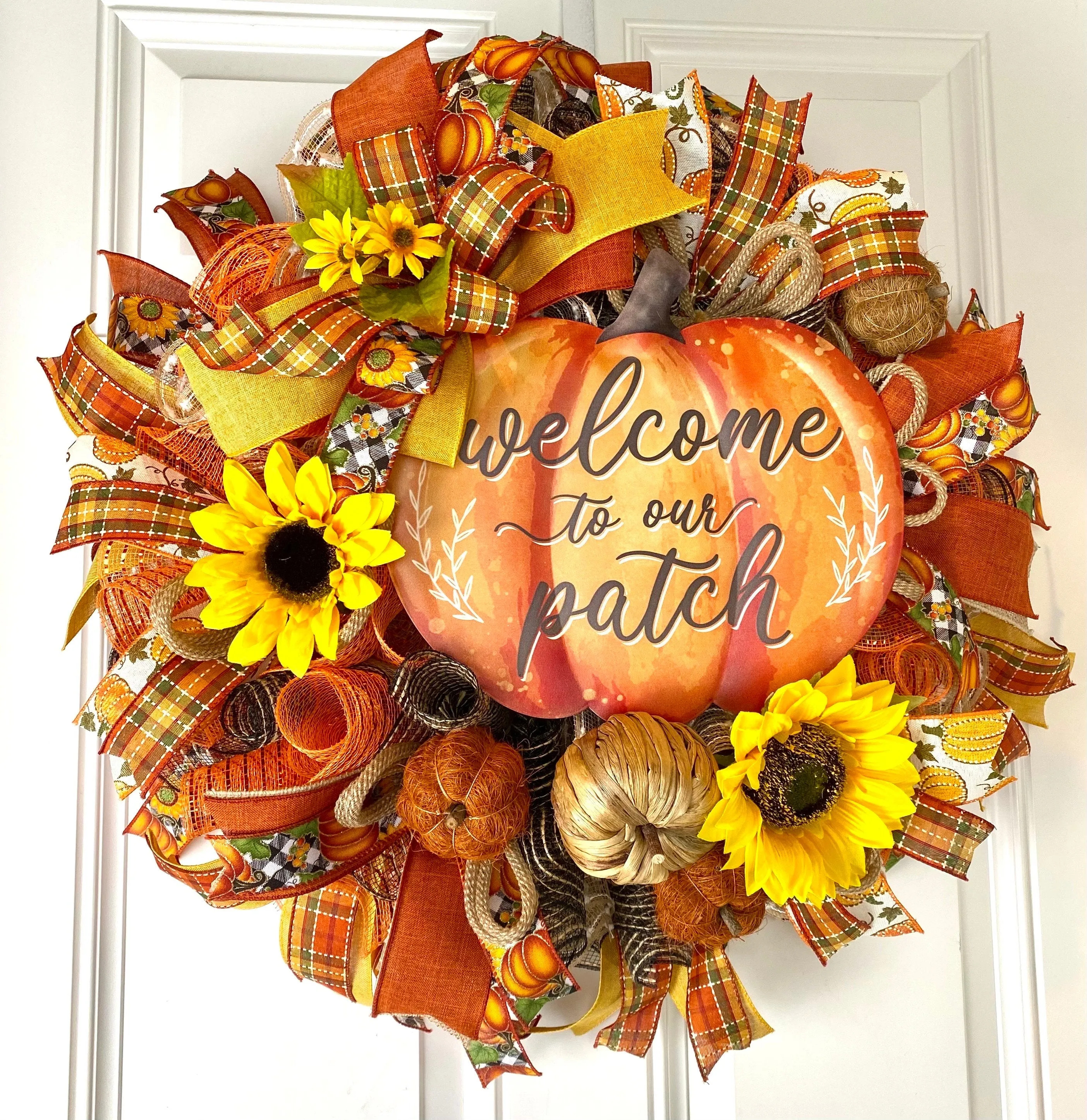 Fall Wreath, Farmhouse decor, Pumpkin decor, deco mesh wreath, Fall wreath for front door, fall decor, double door wreath