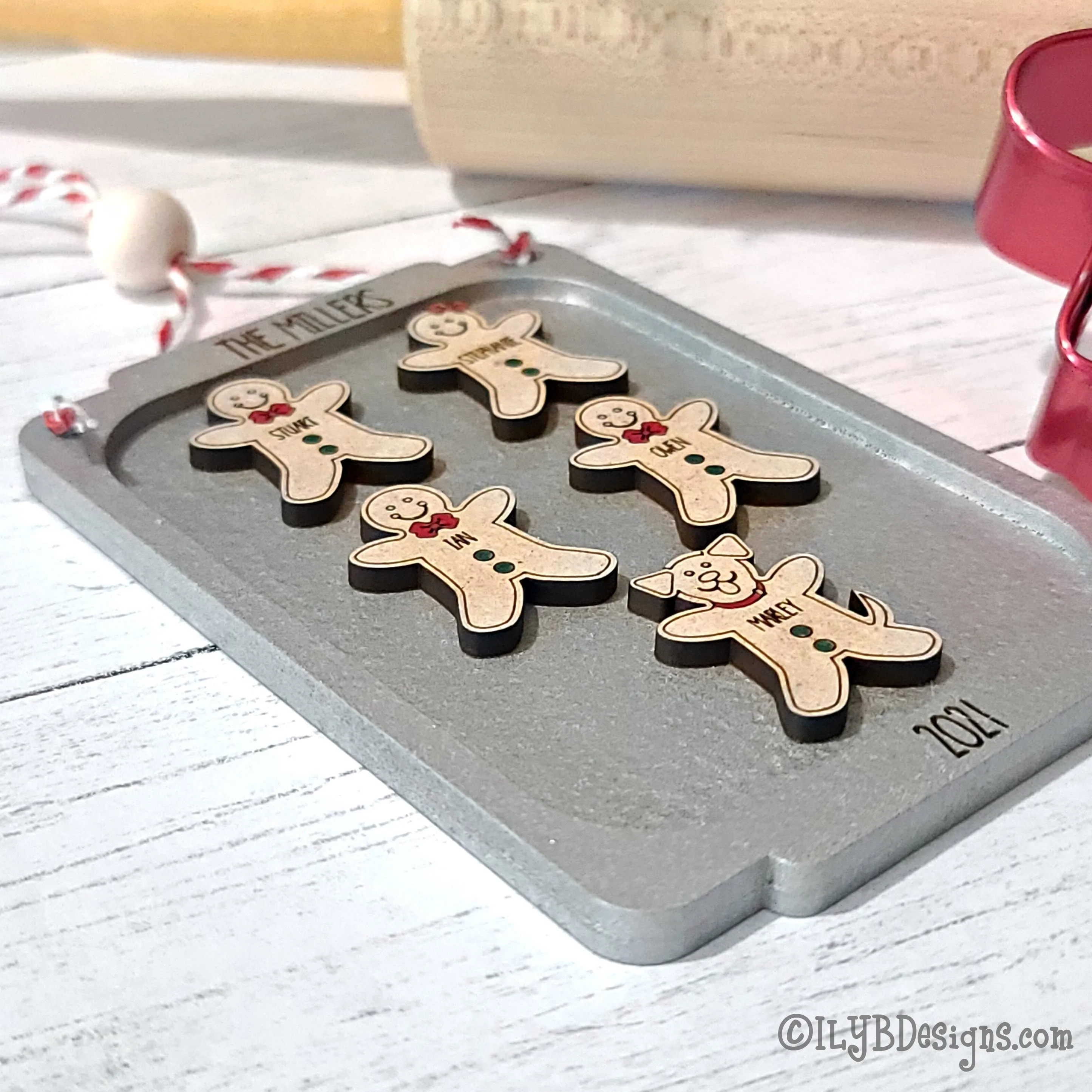 Gingerbread Family Ornament | Personalized Laser Cut Wood Ornament