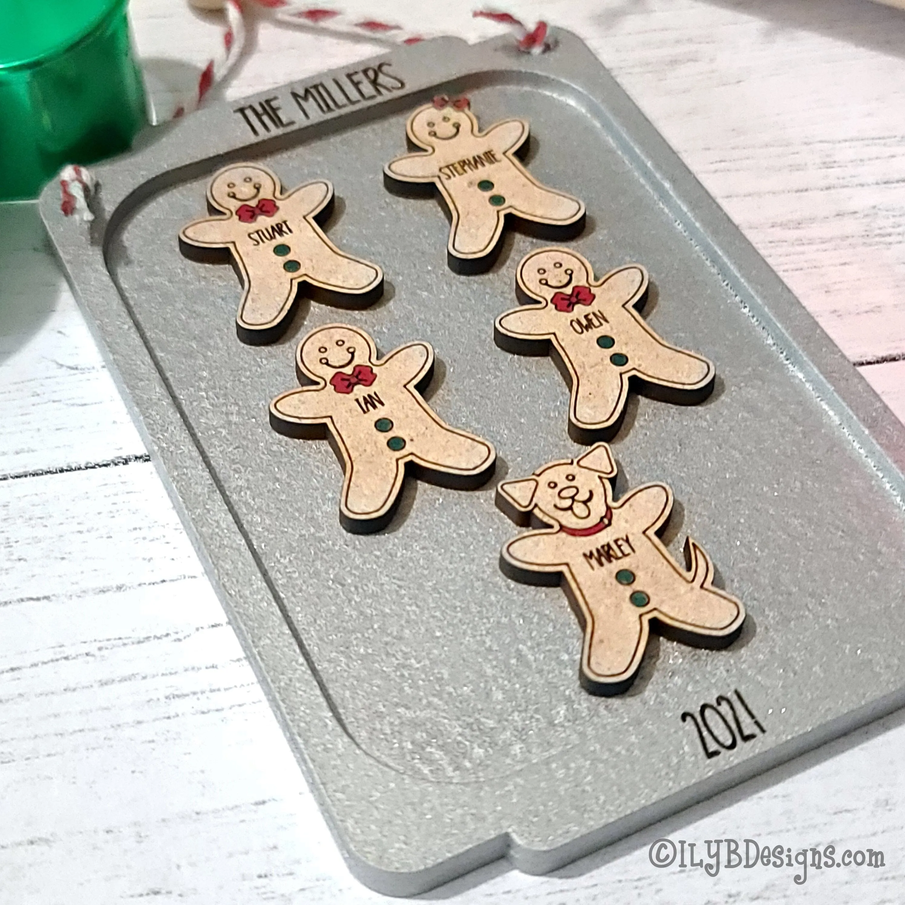 Gingerbread Family Ornament | Personalized Laser Cut Wood Ornament