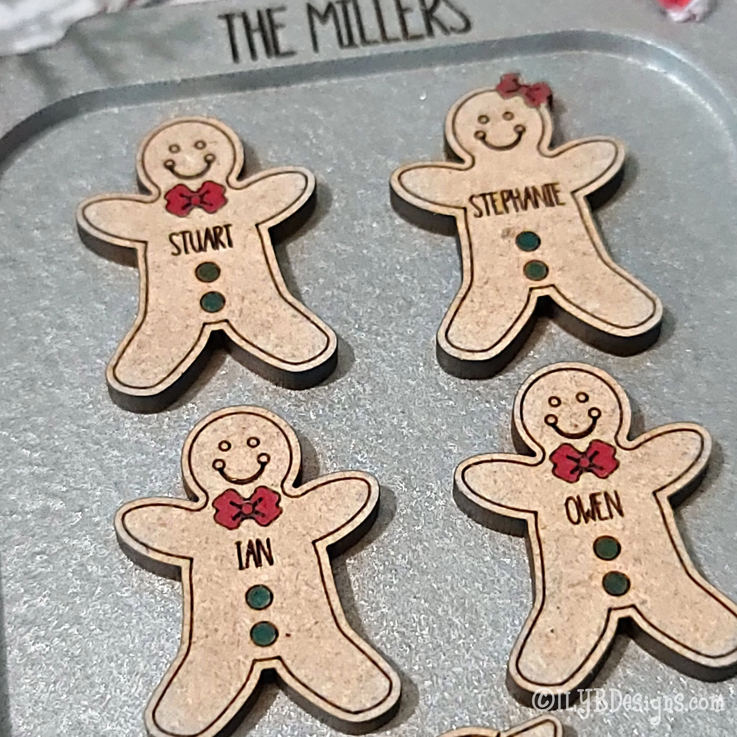 Gingerbread Family Ornament | Personalized Laser Cut Wood Ornament