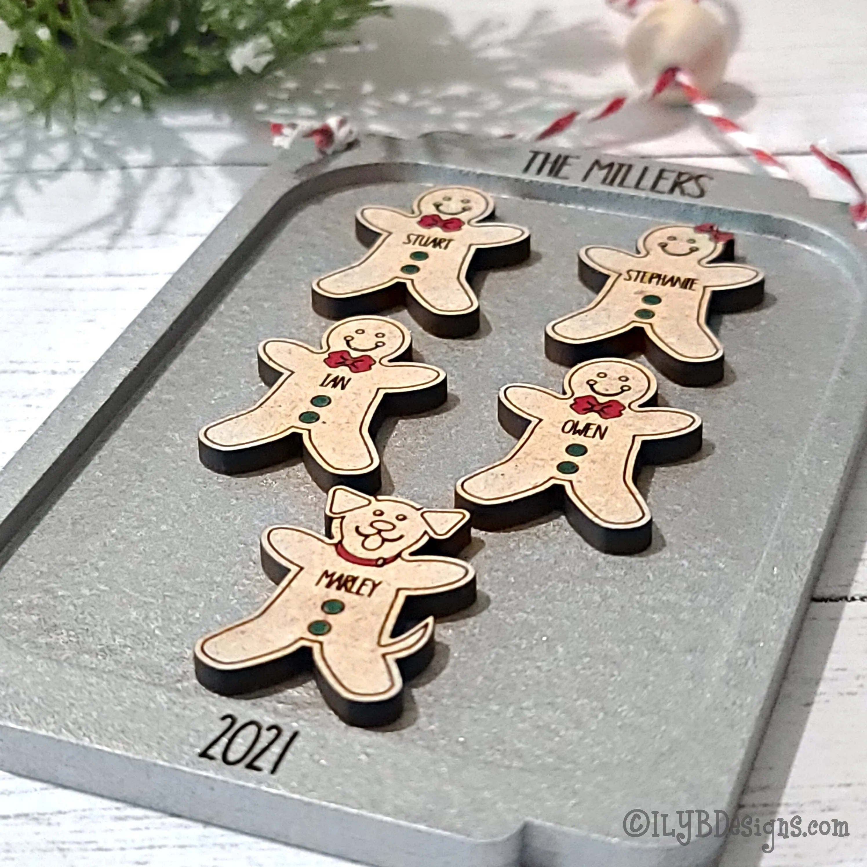 Gingerbread Family Ornament | Personalized Laser Cut Wood Ornament