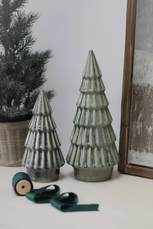 Green Porcelain Christmas Trees | Set of 2