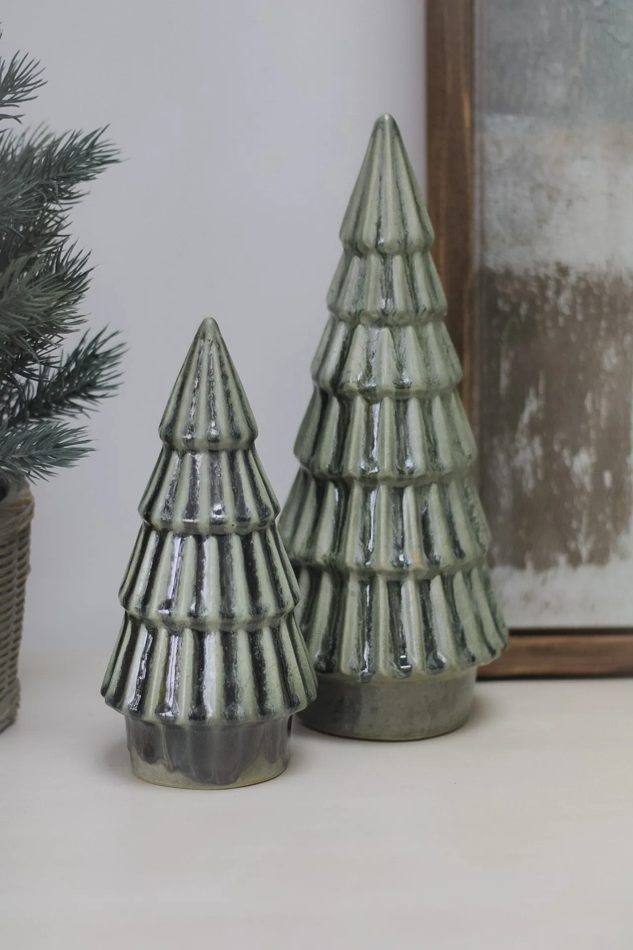 Green Porcelain Christmas Trees | Set of 2