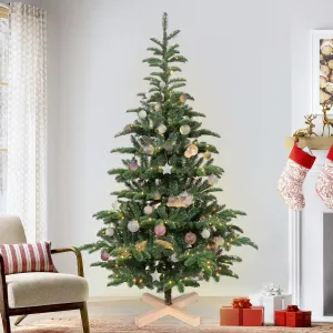 modern Christmas Trees 5 ft Pre lit, Bringstar Wooden Stand Tree w/ 403 PE PVC Mixed Tips, 200 Lights 5 ft