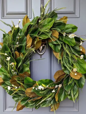 Modern Rustic Farmhouse Front Door Magnolia Wreath