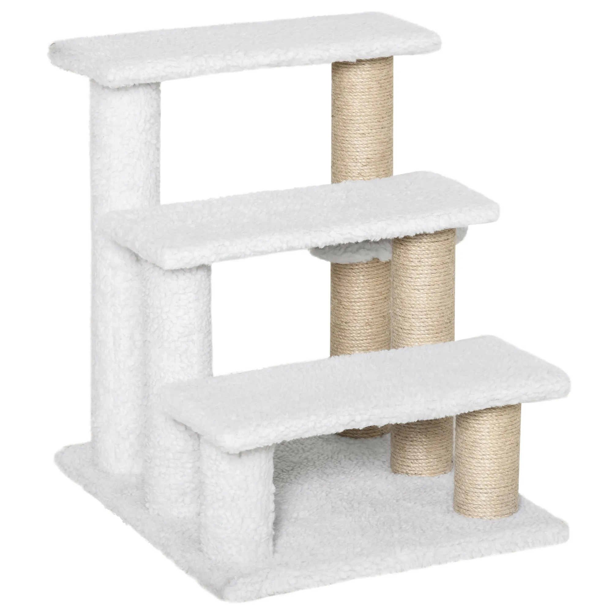 Pet Stair with 3-step Climb Ladder, Scratching Posts, White