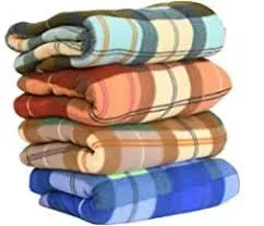 PPS Plain Wool-Fleece Checkered Blankets, Full-Length, Single-Bed, Pack of 4, Soft and Warm