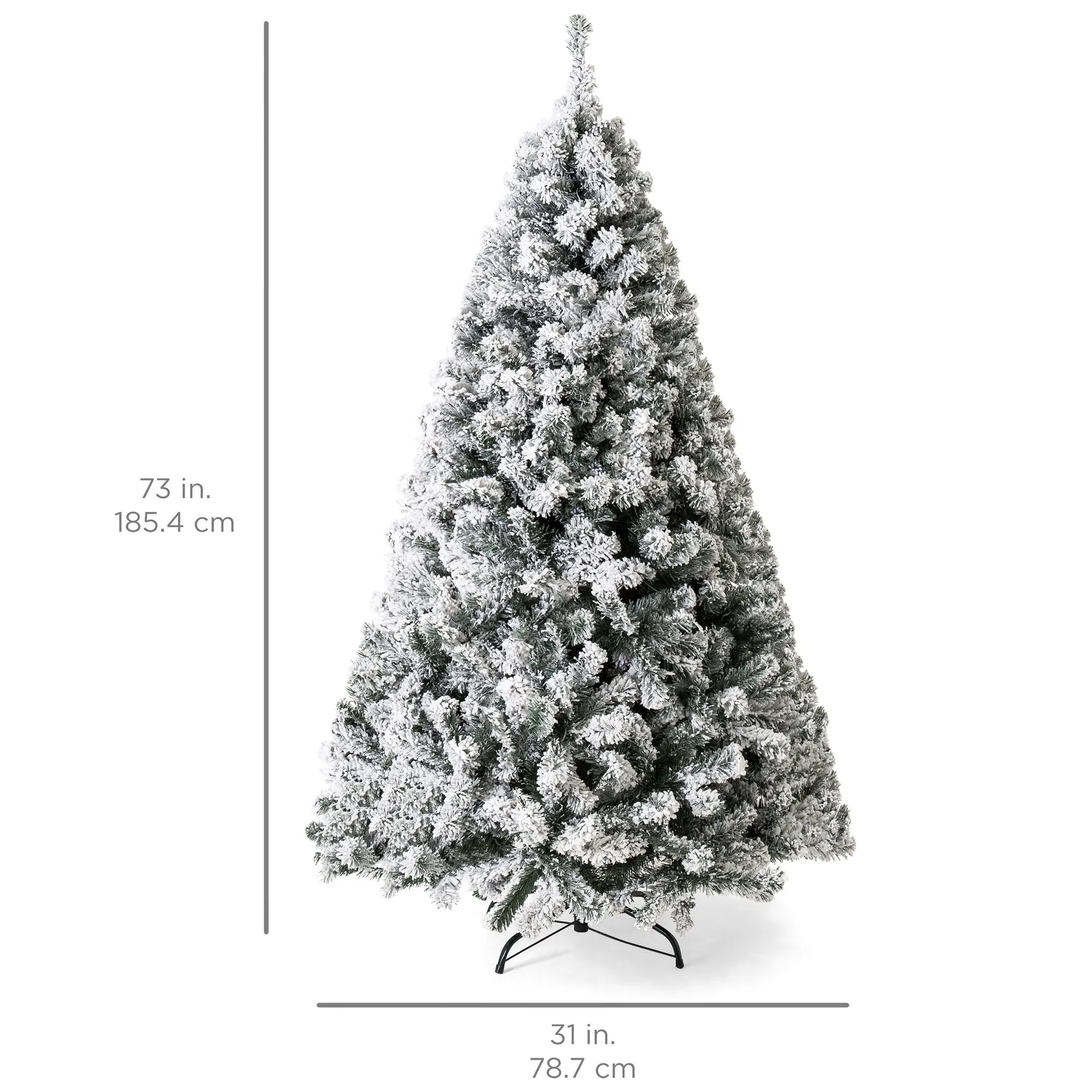 Pre-Lit Snow Flocked Artificial Pine Christmas Tree w/ Warm White Lights