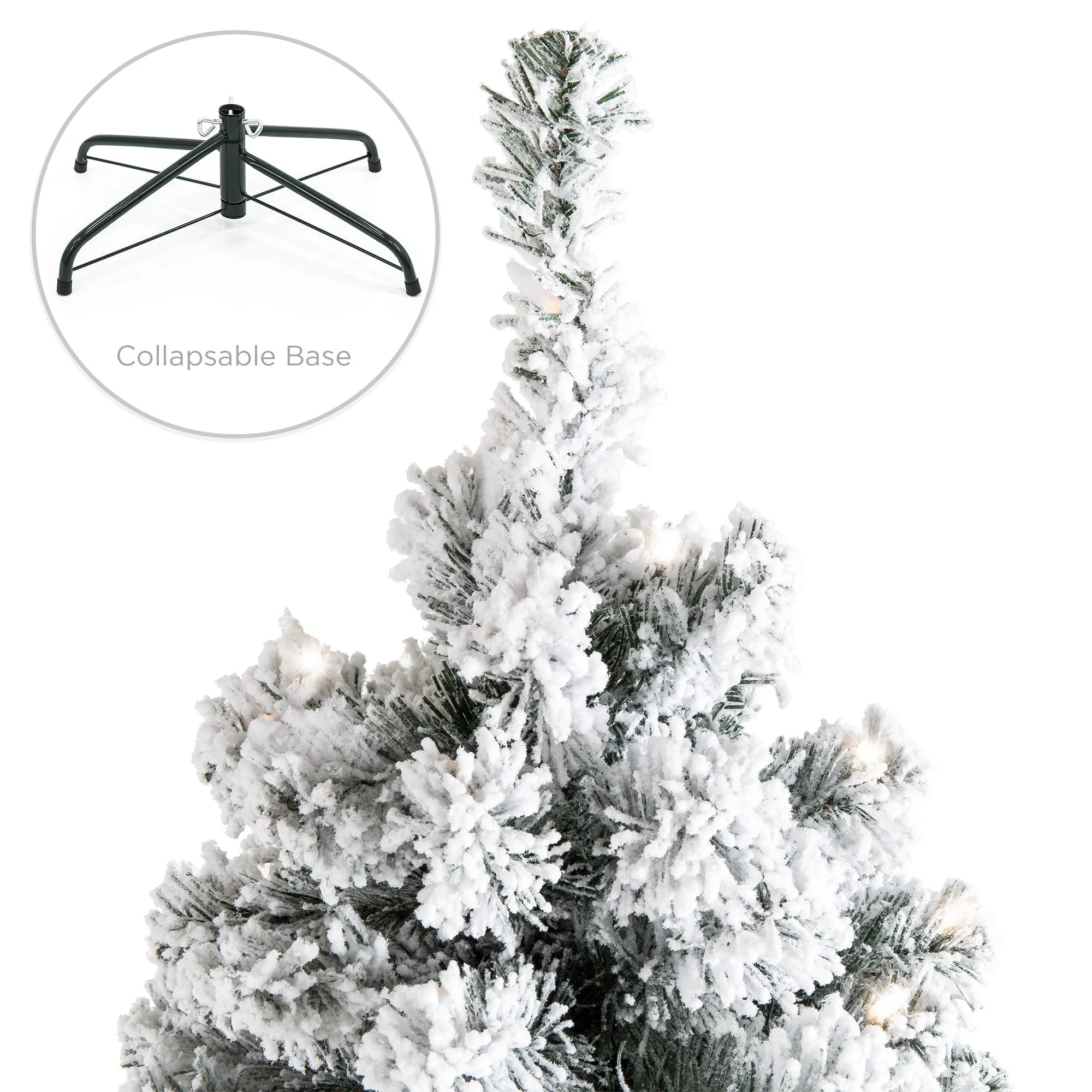 Pre-Lit Snow Flocked Artificial Pine Christmas Tree w/ Warm White Lights