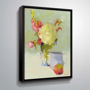 " Hydrangea with Blue Pitcher" Gallery Wrapped Floater-framed Canvas