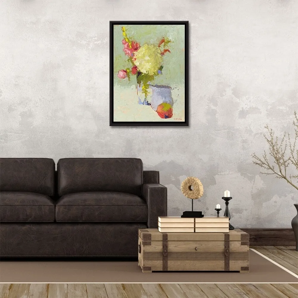 " Hydrangea with Blue Pitcher" Gallery Wrapped Floater-framed Canvas